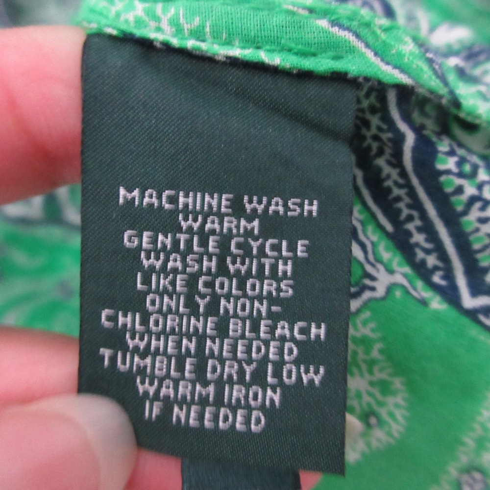 Lauren Ralph Lauren Top Plus 2X Green Paisley LRL Cotton Shirt‎ Old Money Tabbed - Picture 5 of 9